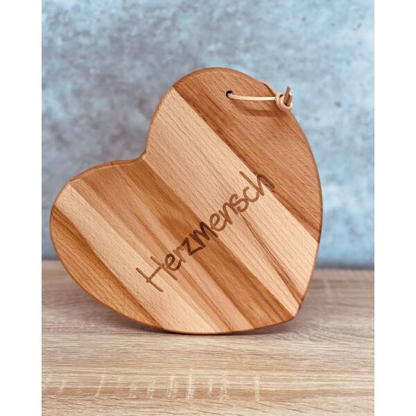 Mea Living Brettchen Herz aus Holz mit Lederhänger "Herzmensch"