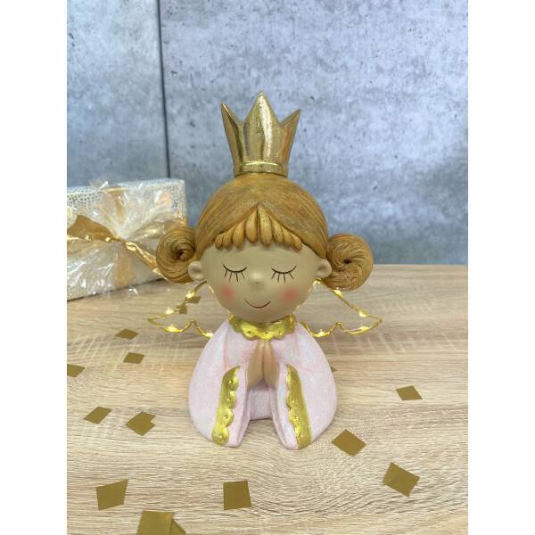 Mea Living Engel Naomie rosa/gold groß mit LED-Flügel 21cm x 11cm x 24cm Valentinstagsangebot