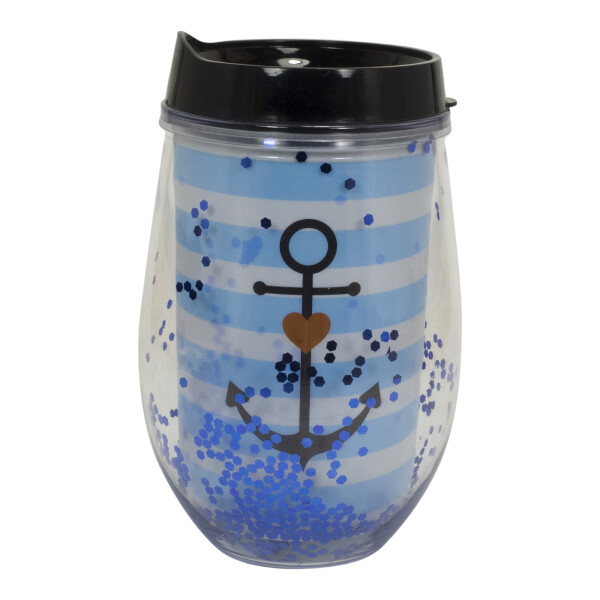 Mea Living Glitzer Becher mit Strohhalm "Anker" blau