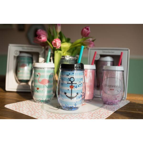 Mea Living Glitzer Becher mit Strohhalm "Anker" blau Speichern exportieren