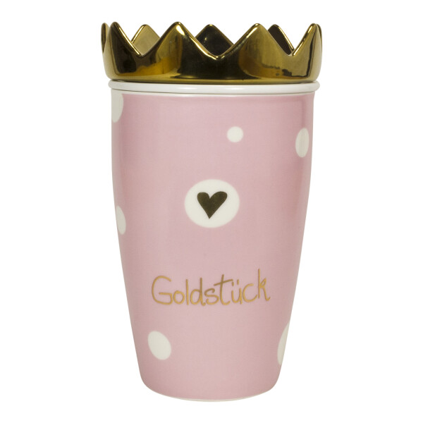 Mea Living Henkelbecher mit Teesieb und Kronendeckel "Goldstück" Black Friday Preise
