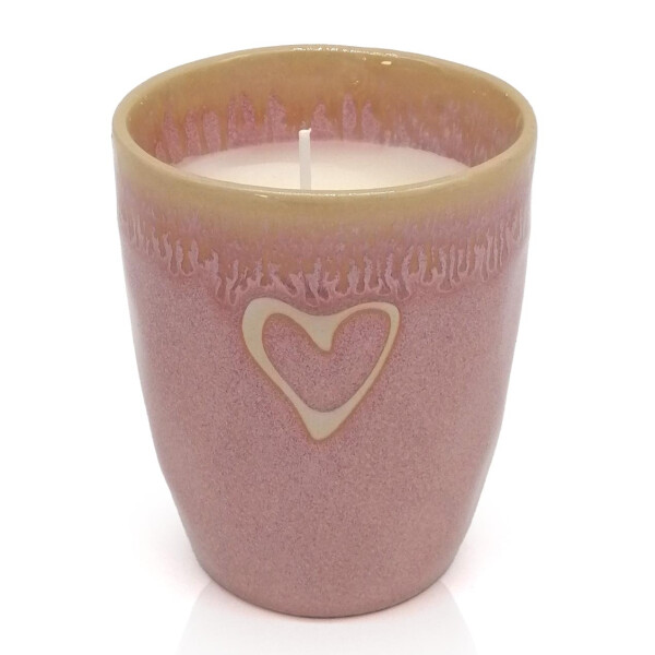 Mea Living Stoneware Kerze im Becher "Herz" rosa