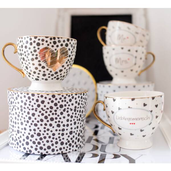 Mea Living Tasse mit Golddruck und Goldhenkel im Geschenkekarton Motiv "Lieblingsmensch" Lagerräumung