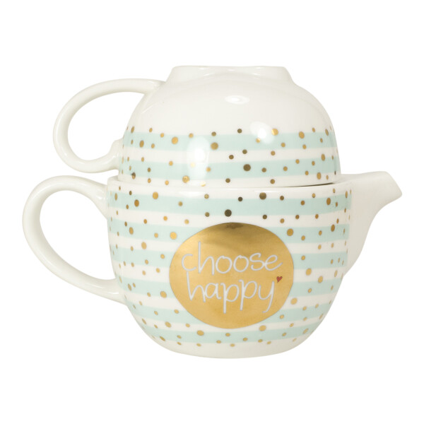 Mea Living Teekanne,Tasse mit Golddruck "choose happy" Begrenztes Angebot