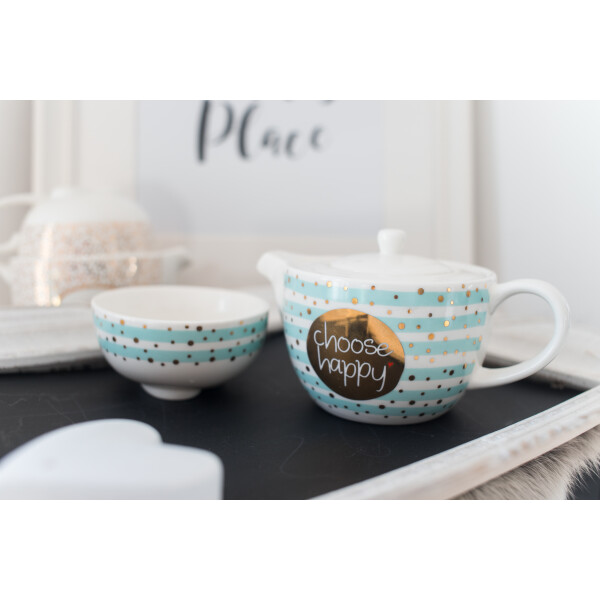 Mea Living Teekanne,Tasse mit Golddruck "choose happy" Begrenztes Angebot