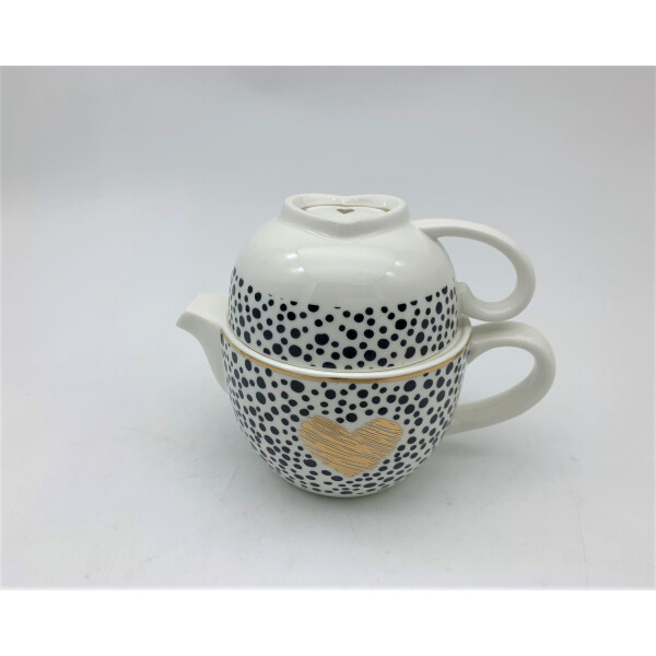 Mea Living Teekanne,Tasse mit Golddruck "Herz gestrichelt"