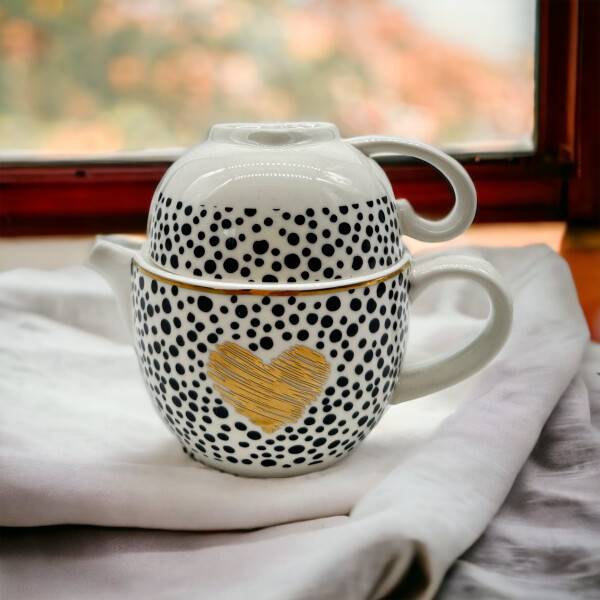 Mea Living Teekanne,Tasse mit Golddruck "Herz gestrichelt" Exklusivangebot
