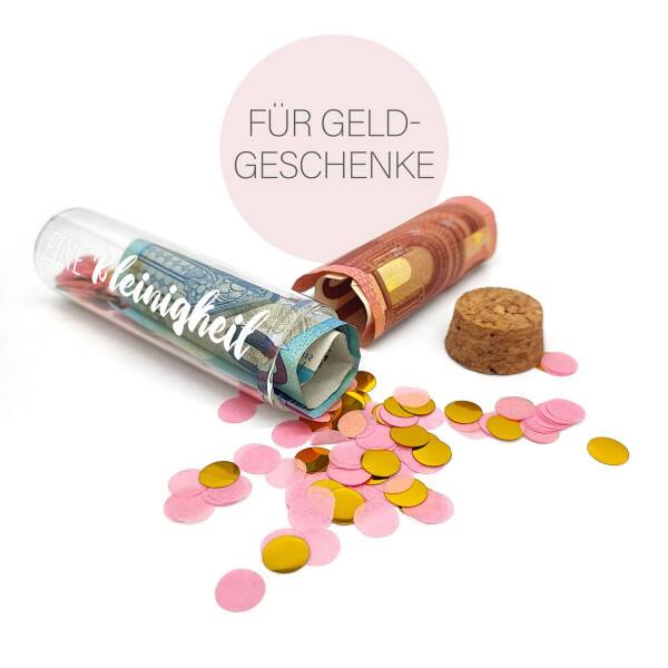 Mea Living Geldgeschenk Röhrchen "EINE KLEINIGKEIT", Weiß mit rosa Konfetti Jubiläumsangebot