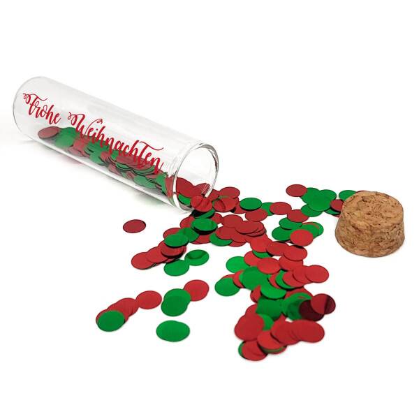 Mea Living Geldgeschenk Röhrchen "FROHE WEIHNACHTEN" Dunkelrot mit rot/grünem Konfetti Lagerräumung