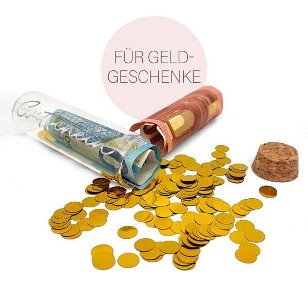 Mea Living Geldgeschenk Röhrchen "GUTSCHEIN" Silber mit goldenem Konfetti Heißer Verkauf