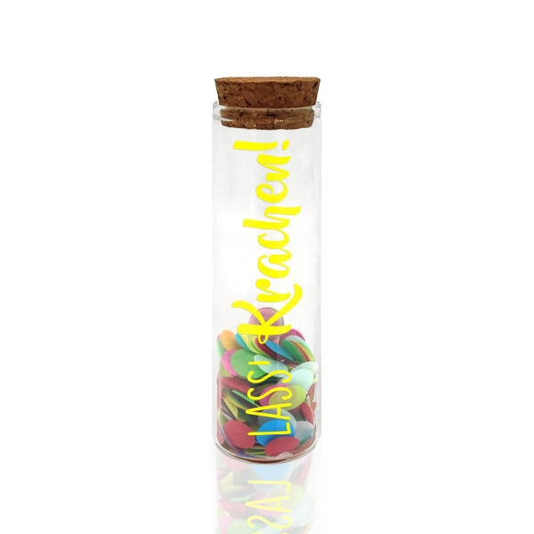 Mea Living Geldgeschenk Röhrchen "LASS' KRACHEN", Neon Gelb mit buntem Konfetti