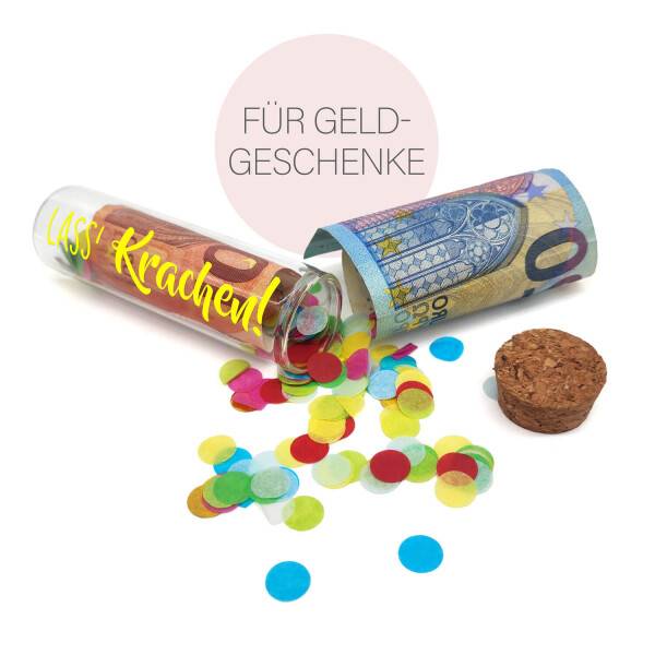 Mea Living Geldgeschenk Röhrchen "LASS' KRACHEN", Neon Gelb mit buntem Konfetti Online Outlet