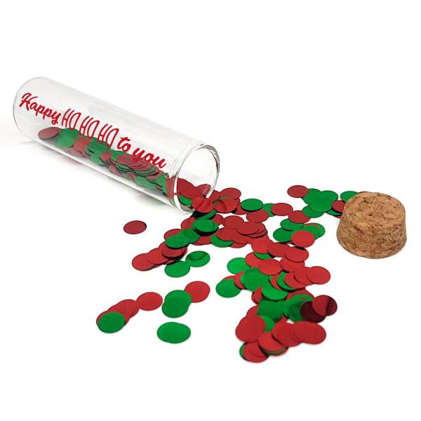 Mea Living Geldgeschenk Röhrchen "HAPPY HOHOHO TO YOU" Dunkelrot mit rot/grünem Konfetti Fabrikladen