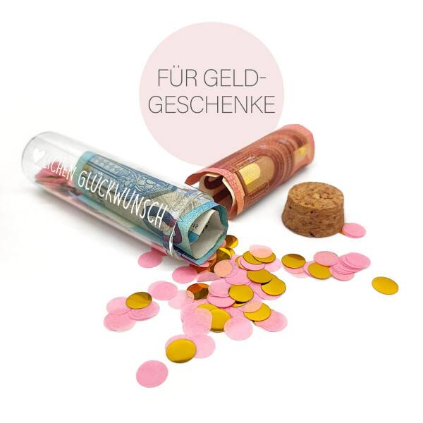 Mea Living Geldgeschenk Röhrchen "HERZLICHEN GLÜCKWUNSCH", Weiß mit rosa Konfetti Speichern exportieren