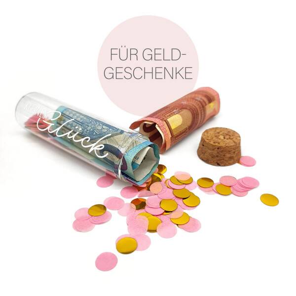 Mea Living Geldgeschenk Röhrchen "KLEINES GLÜCK", Weiß mit rosa Konfetti Im Verkauf