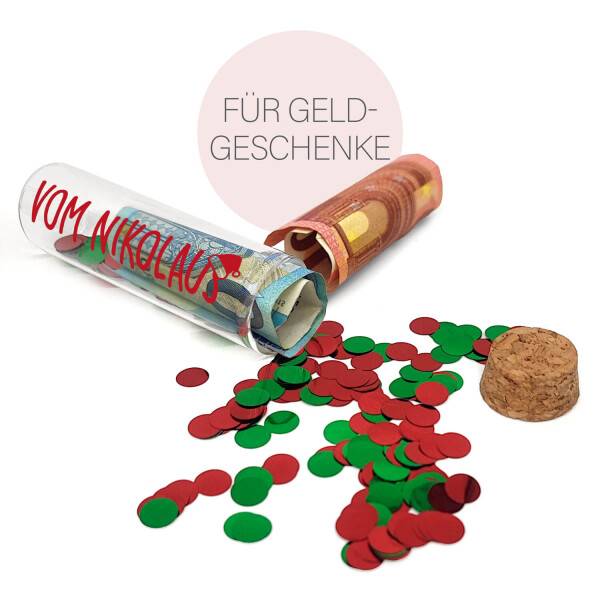Mea Living Geldgeschenk Röhrchen "VOM NIKOLAUS" Dunkelrot mit rot/grünem Konfetti Auslauf