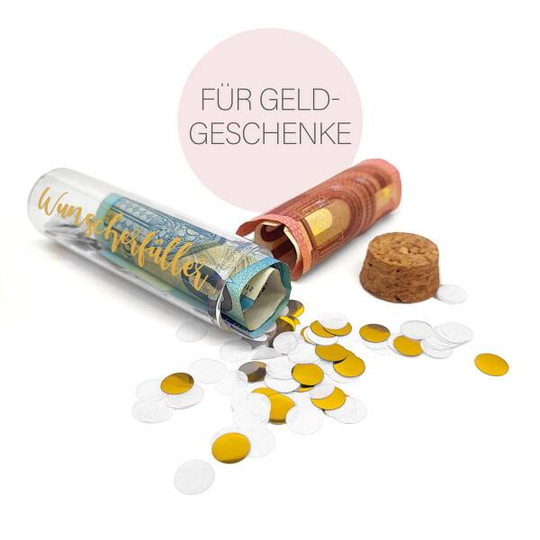 Mea Living Geldgeschenk Röhrchen "WUNSCHERFÜLLER", Gold mit weißem Konfetti Verkauf