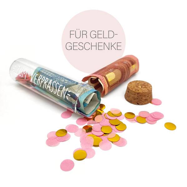 Mea Living Geldgeschenk Röhrchen "ZUM VERPRASSEN", Weiß mit rosa Konfetti im Angebot