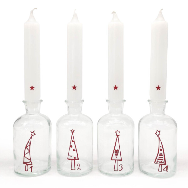 Mea Living Glas mit Stabkerze Set, dunkelrot "1234 Weihnachtsbäume" Großer Ausverkauf