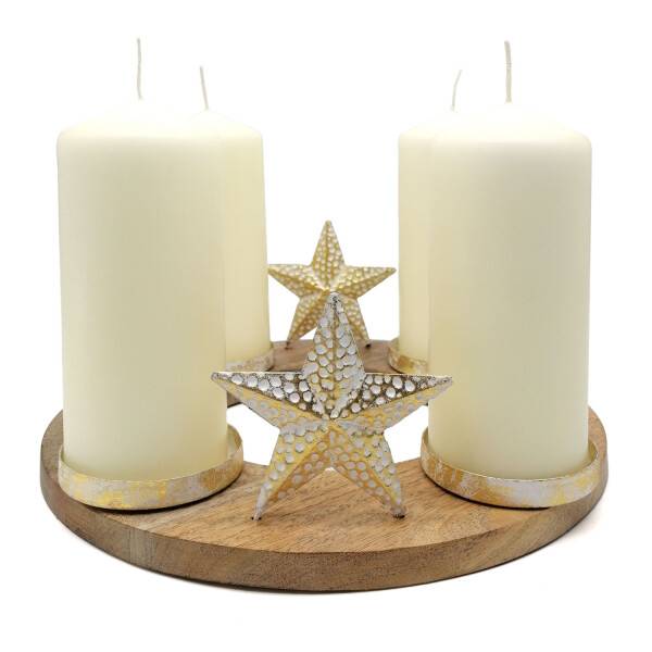 Mea Living Kerzenhalter Advent rund, Sterne, Holz+gold - 33cm - für Kerzen zollfrei