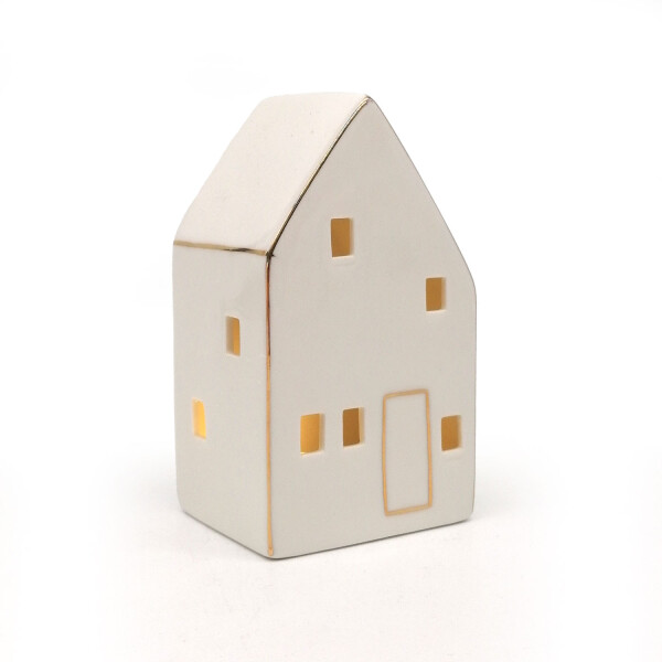 Mea Living LED-Haus mit Goldrand weiß-glänzend, 13,5 cm -batteriebetrieben