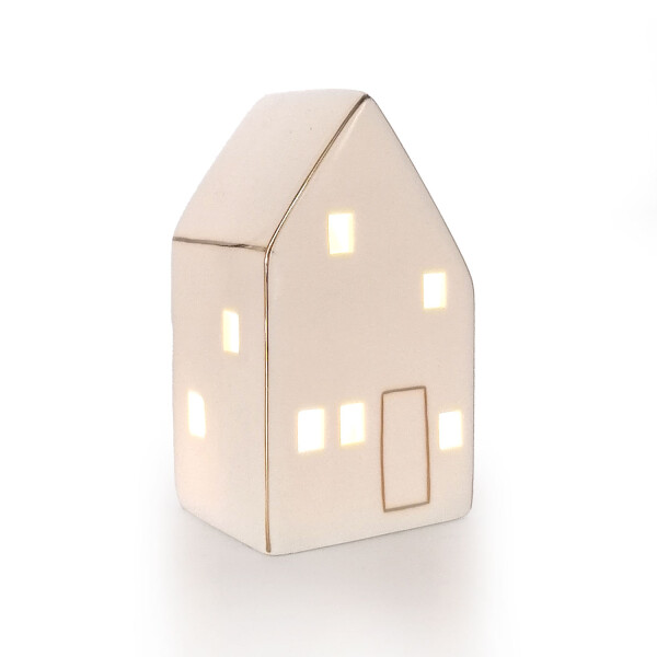 Mea Living LED-Haus mit Goldrand weiß-glänzend, 13,5 cm -batteriebetrieben Limitierter Zeitrabatt