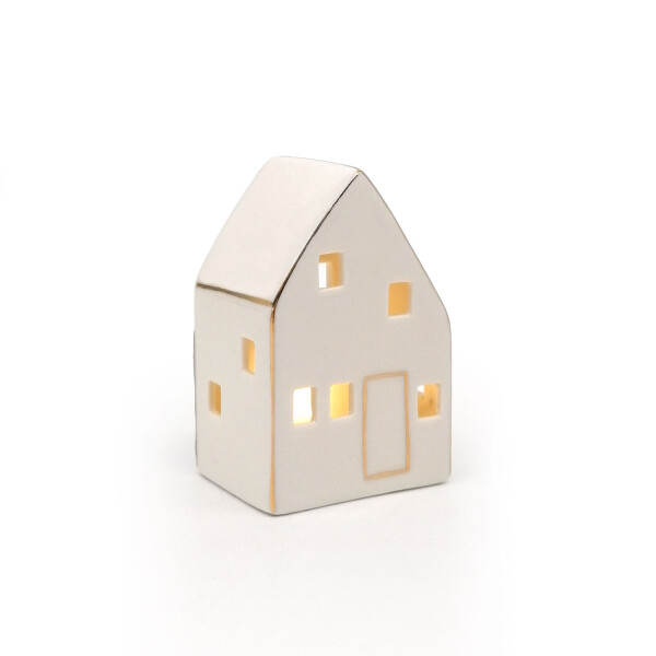 Mea Living LED-Haus mit Goldrand weiß-glänzend, 9,5 cm -batteriebetrieben