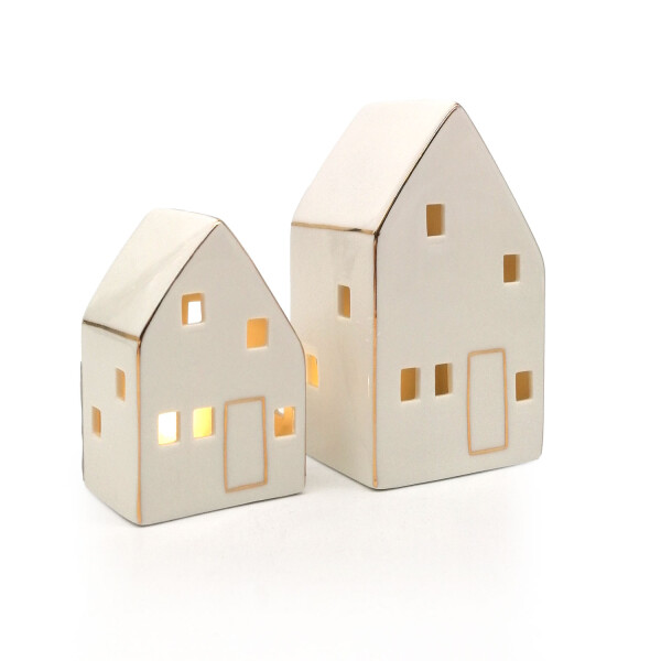 Mea Living LED-Haus mit Goldrand weiß-glänzend, 9,5 cm -batteriebetrieben Fabrik Onlineshop