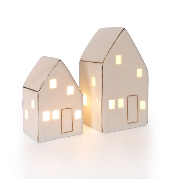Mea Living LED-Haus mit Goldrand weiß-glänzend, 9,5 cm -batteriebetrieben Fabrik Onlineshop