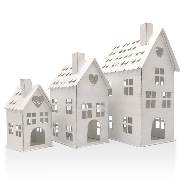 Mea Living Metallhäuser 3er Set, weiß - 10 cm/12cm/17 cm