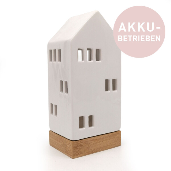Mea Living LED-Haus weiß-glänzend, 22,5 cm - akkubetrieben