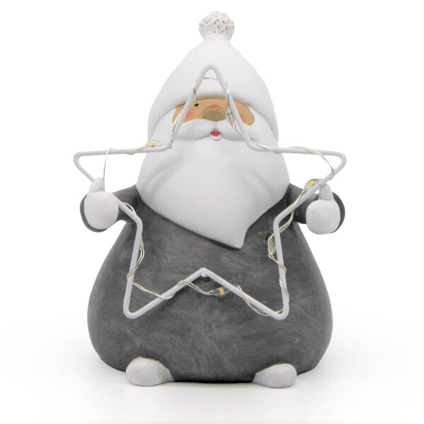 Mea Living Weihnachtsmann mit LED Stern in der Hand klein weiß/grau 7,5 cm x 6,5 cm x 10 cm