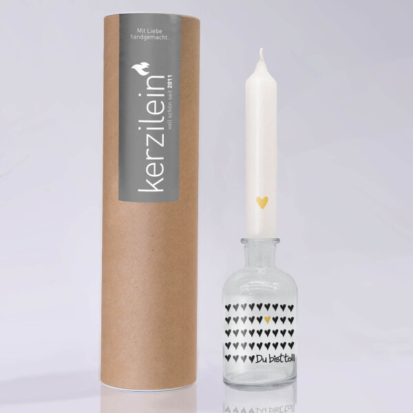 Mea Living Glas mit Stabkerze, gold "DU BIST TOLL HERZEN"