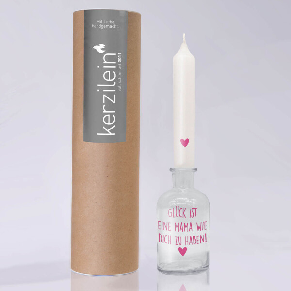 Mea Living Glas mit Stabkerze, pink "GLÜCK IST EINE MAMA WIE DICH ZU HABEN"