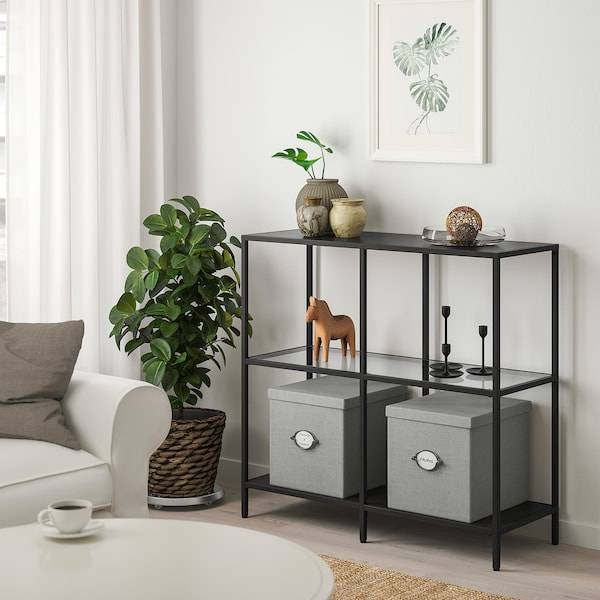 VITTSJÖ Regal, schwarzbraun/Glas, Riesige Rabatte