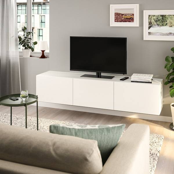 BESTÅ TV-Bank mit Türen, weiß/Lappviken weiß, Günstiger Verkauf