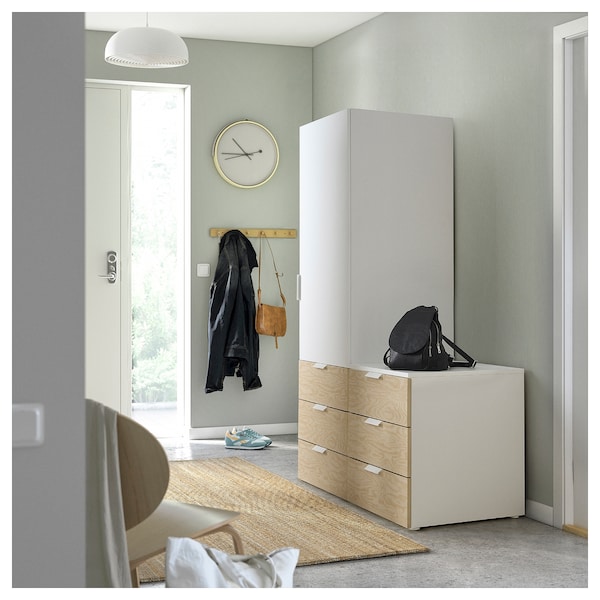 PLATSA Kleiderschrank m 1 Tür+6 Schubladen, weiß Kalbåden/glänzende Kiefernachbildung FONNES weiß, Saisonale Angebote