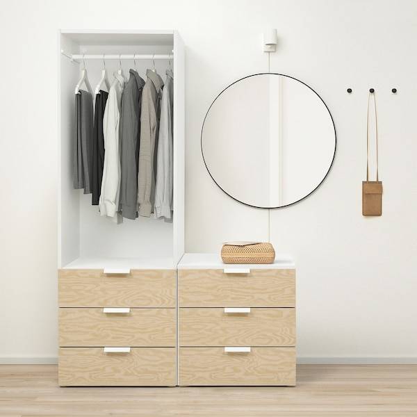 PLATSA Kleiderschrank m 1 Tür+6 Schubladen, weiß Kalbåden/glänzende Kiefernachbildung FONNES weiß, Saisonale Angebote