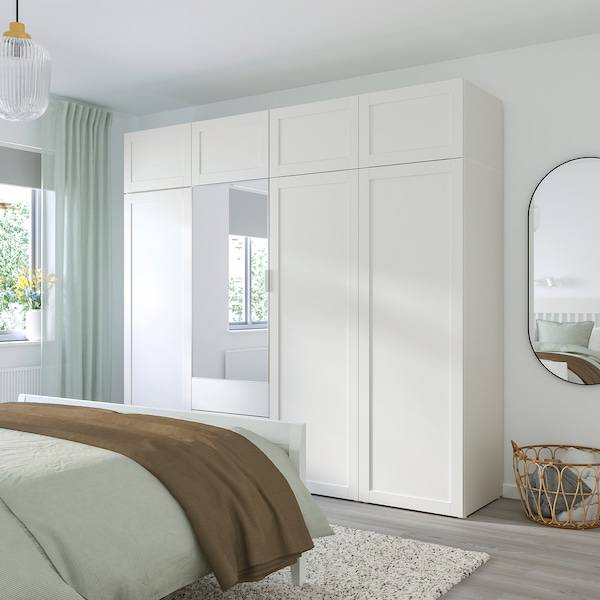 PLATSA Klschrank/8 Türen+3 Schubl., weiß STRAUMEN Spiegelglas/SANNIDAL weiß, VIP-Rabatte