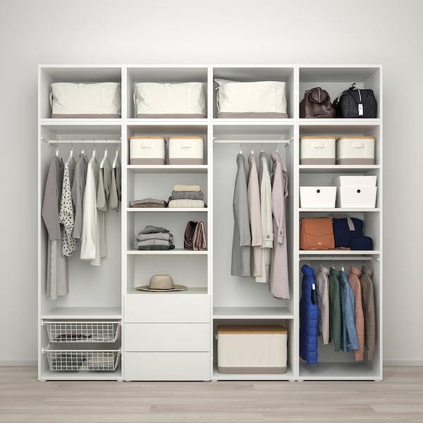PLATSA Klschrank/8 Türen+3 Schubl., weiß STRAUMEN Spiegelglas/SANNIDAL weiß, VIP-Rabatte