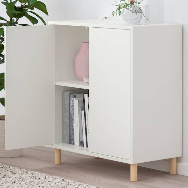 EKET Schrankkombination/Beine, weiß/Holz, Super Sparpreis