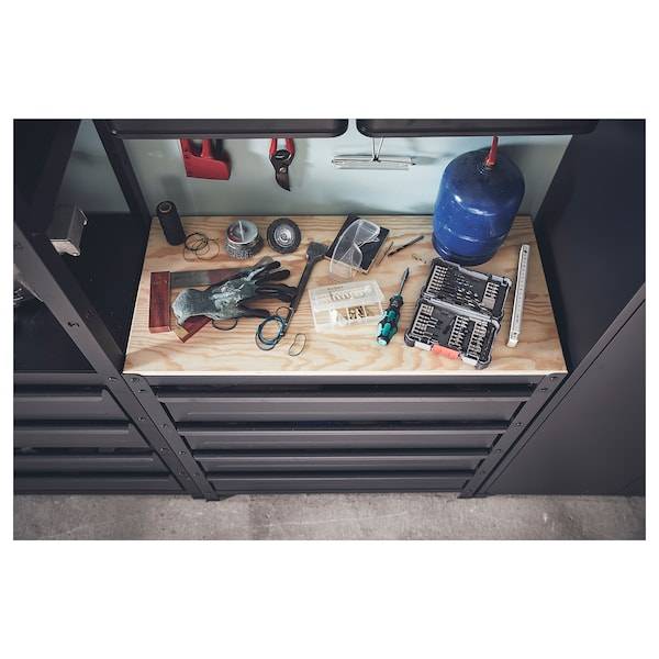 BROR Arbeitstisch mit Schubladen, schwarz/Kiefersperrholz, Online Shopping