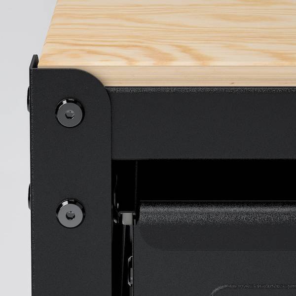 BROR Aufbew. mit Schrank/Werkbank, schwarz/Kiefersperrholz, Black Friday