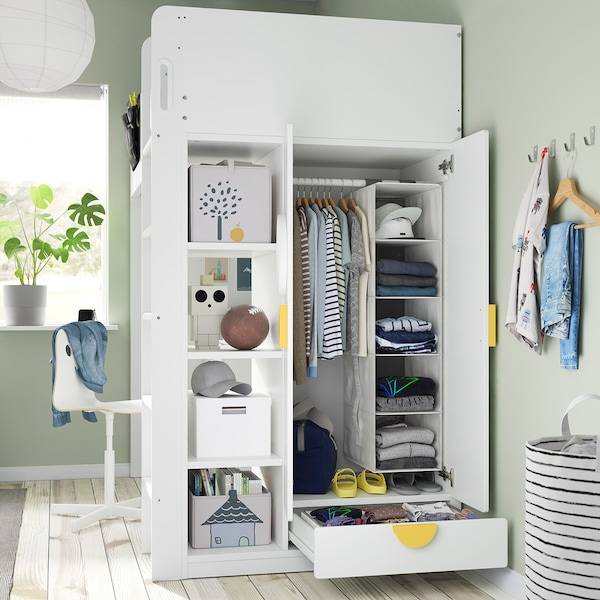 SMÅSTAD Hochbett, weiß blassrosa/mit Schreibtisch 3 Schubladen, Online Outlet