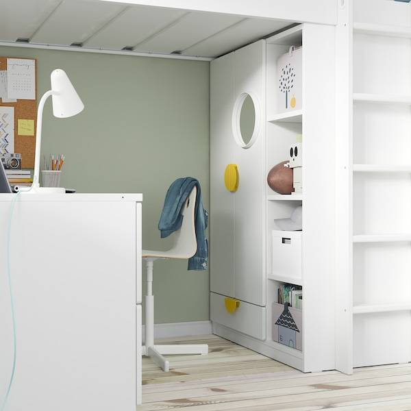 SMÅSTAD Hochbett, weiß blassrosa/mit Schreibtisch 3 Schubladen, Online Outlet