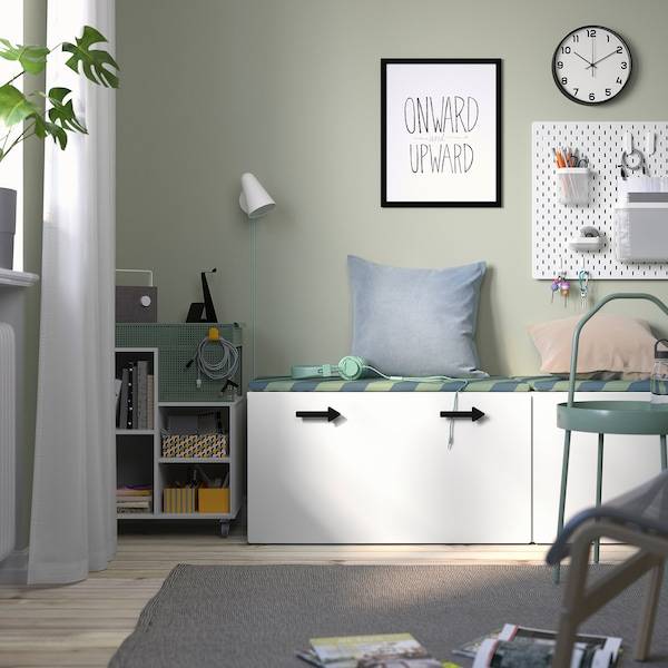 SMÅSTAD Bank mit Kasten, weiß/weiß, Zeitlich begrenztes Angebot