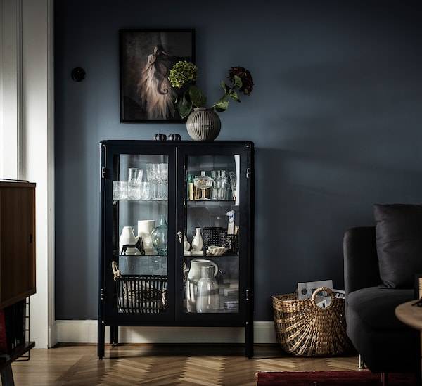 FABRIKÖR Vitrine, schwarzblau, Fabrikverkauf