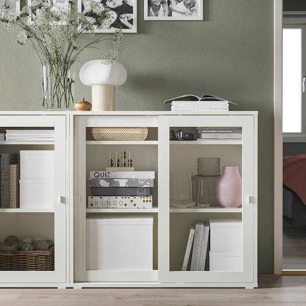 VIHALS Vitrine mit Schiebetüren, weiß, Blitzverkäufe