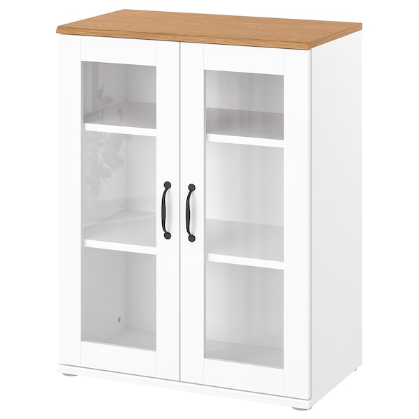 SKRUVBY Schrank mit Vitrinentüren, weiß,