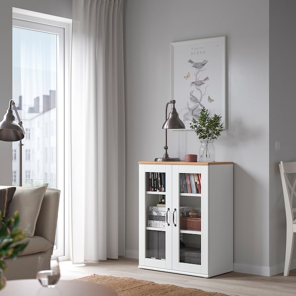SKRUVBY Schrank mit Vitrinentüren, weiß, Sonderangebot